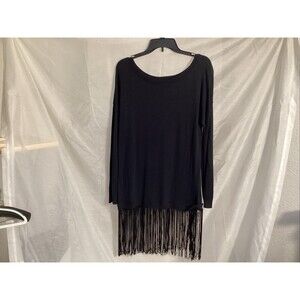 trouve sweater women’s sz M black scoop neck long fringe hem
